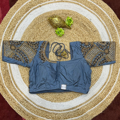 38” M Size 8 Aari Worked Sari Blouse Indian Saree Top Grey B302