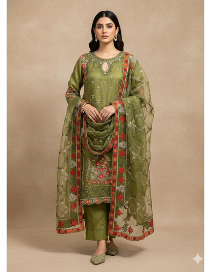 44” 2XL Indian Ladies Outfit Green Salwar Kameez Suit SS1