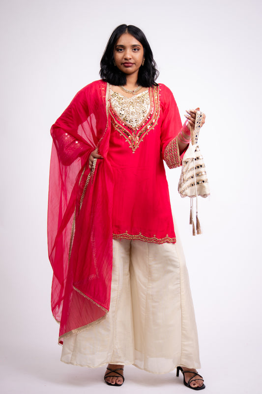 Pink Cream Indian Pakistani Outfit Indo western Salwar Kameez Sharara Suit EID C2