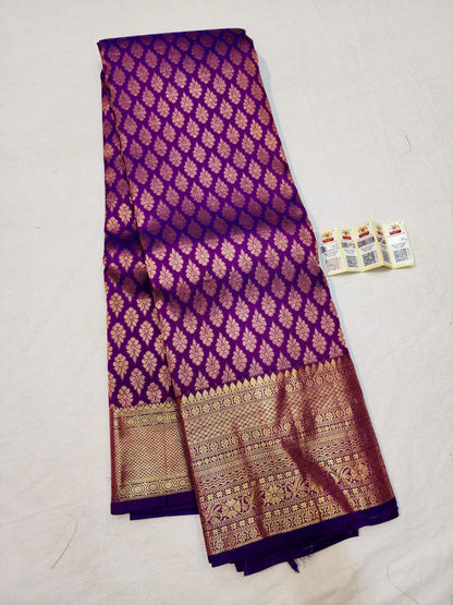 Bridal Kanchipuram Pure Silk Saree Purple Kanjivaram Sari| SPK093