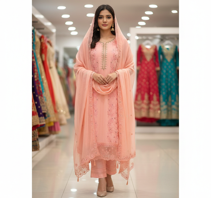 42” & 44” Indian Ladies Outfit Pink Salwar Kameez Suit SS28