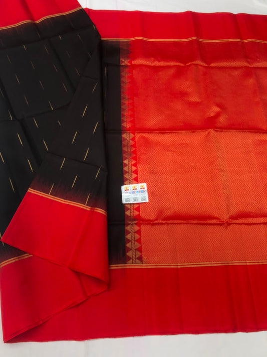 Pattu Soft Silk Indian Saree Pure Silk Sari Black Red SS51