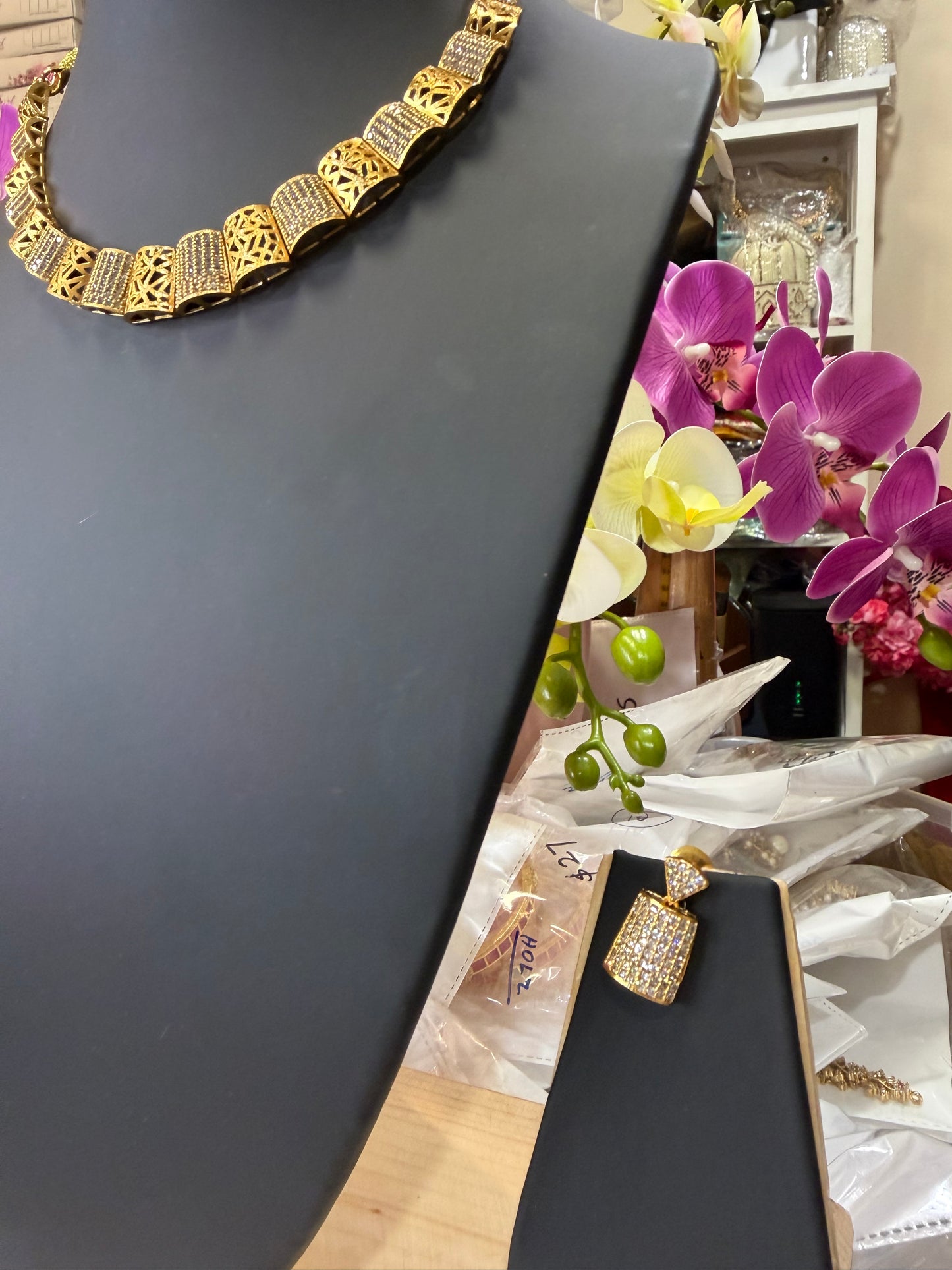 Indian Brass Necklace & Earrings Jewellery Set N68