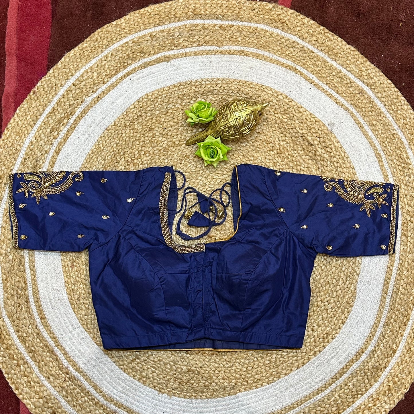 38” M Size 8 Aari Worked Sari Blouse Indian Saree Top Navy Blue B289