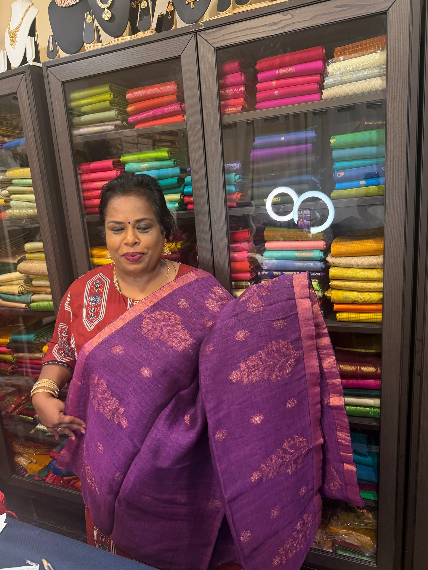 Silk Cotton Linen Sari Indian Saree Copper Jari Plum Pink S132