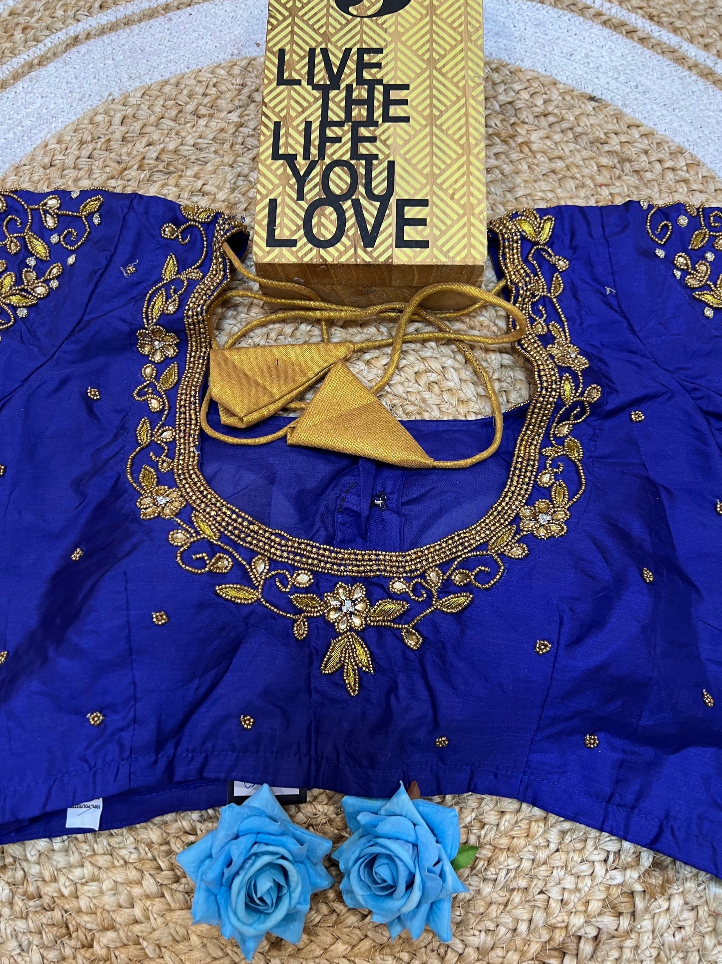 40” Aari hand Worked Sari Blouse Indian Top Choli Silk Royal Blue B33