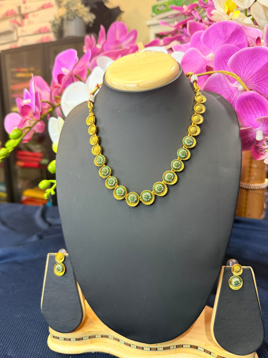 Indian Necklace & Earrings Green Addiyal Jewellery Set V4