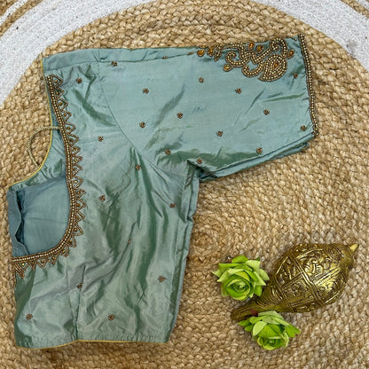 44” Size 14 Aari Worked Sari Blouse Indian Saree Top Silk Pastel Blue B246