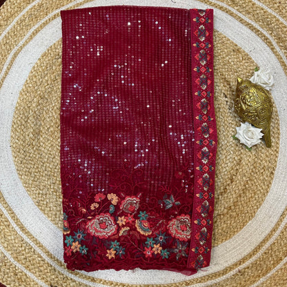 Sequins Net Sari Indian Fancy Saree Pink V1