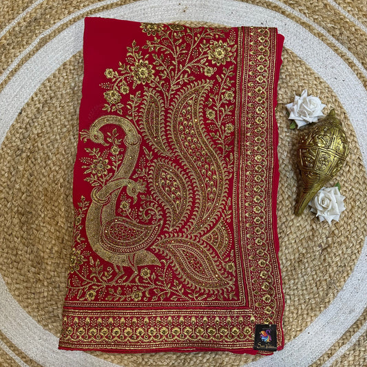 Georgette Sari Indian Fancy Party wear Saree Pink V3