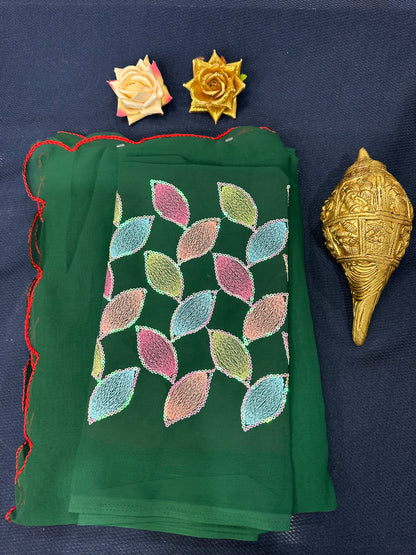 Chiffon Sari Indian Fancy Saree Green with Worked blouse material S120