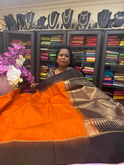 Kanchipuram Pattu Soft Silk Saree Pure Silk Bridal Sari Orange | SS9