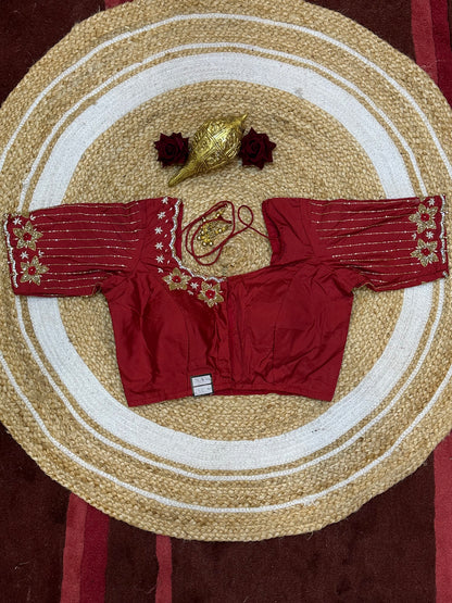 36” Small size Aari Worked Sari Blouse Indian Saree Maroon Red B214