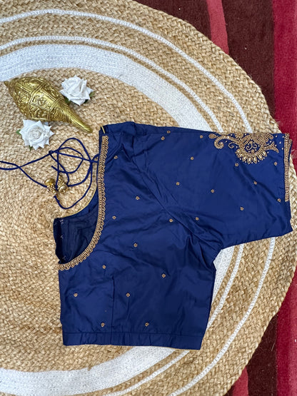 50” Size 20 Aari Worked Sari Blouse Indian Saree Top Silk Blue B61