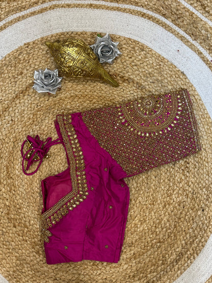 34” XSmall Aari Worked Sari Blouse Indian Saree Top Silk Pink B126