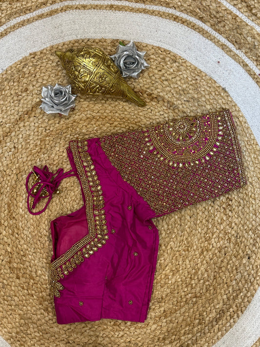 34” XSmall Aari Worked Sari Blouse Indian Saree Top Silk Pink B126