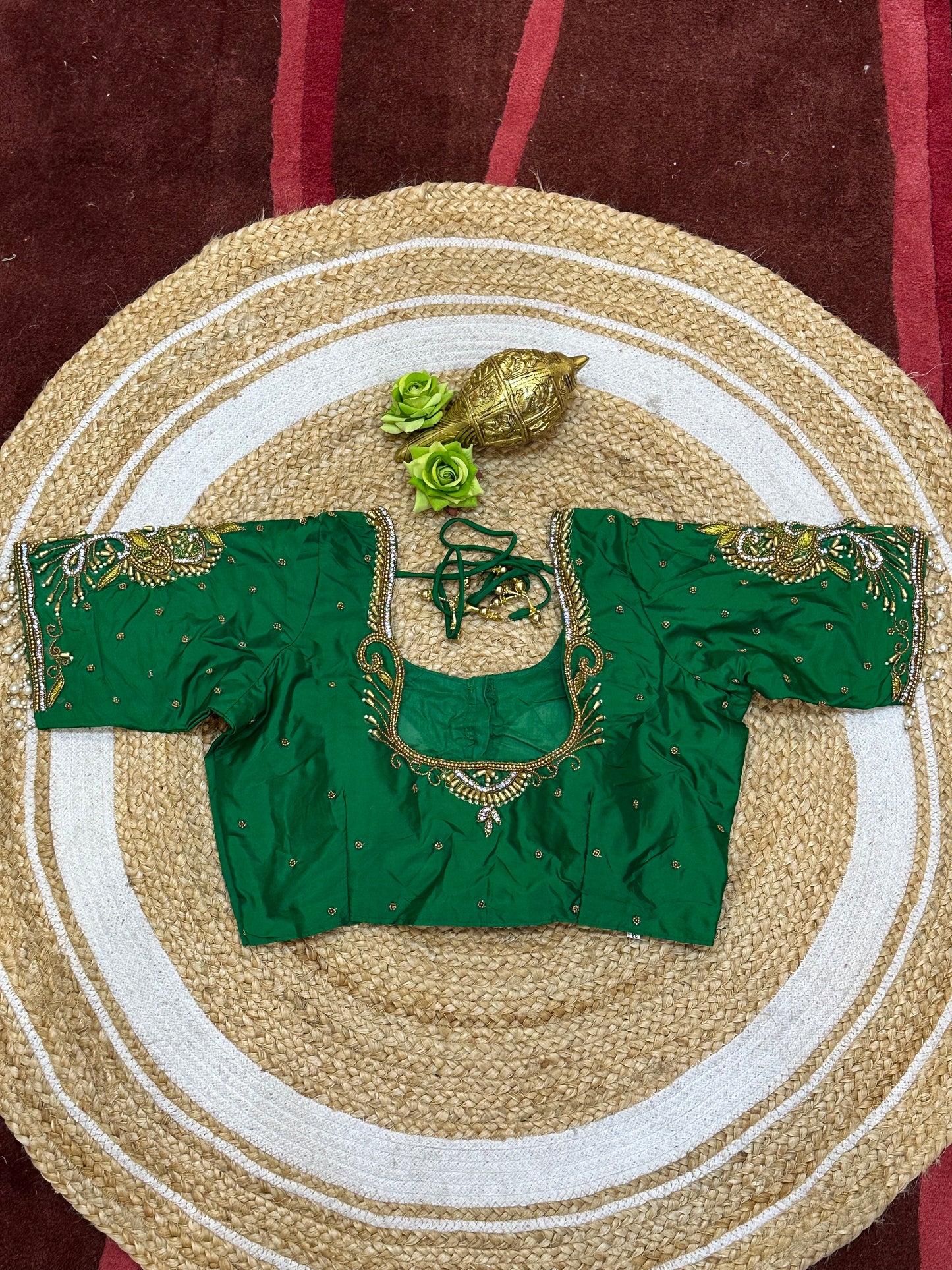 36” Small size Aari Worked Sari Blouse Indian Saree Royal Green B213