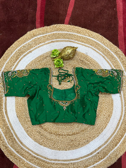 36” Small size Aari Worked Sari Blouse Indian Saree Royal Green B213