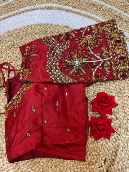 40” Bridal Aari hand Worked Sari Blouse Indian Top Choli Silk Red B40