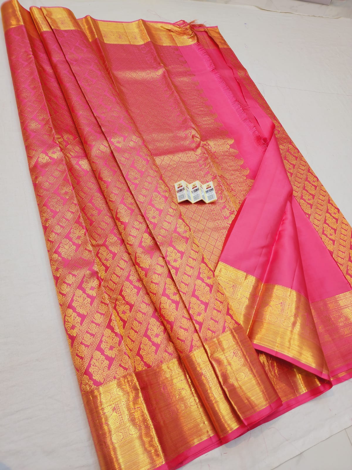 Kanchipuram Pure Silk Saree Pink & Gold Kanjivaram Sari| SPK138