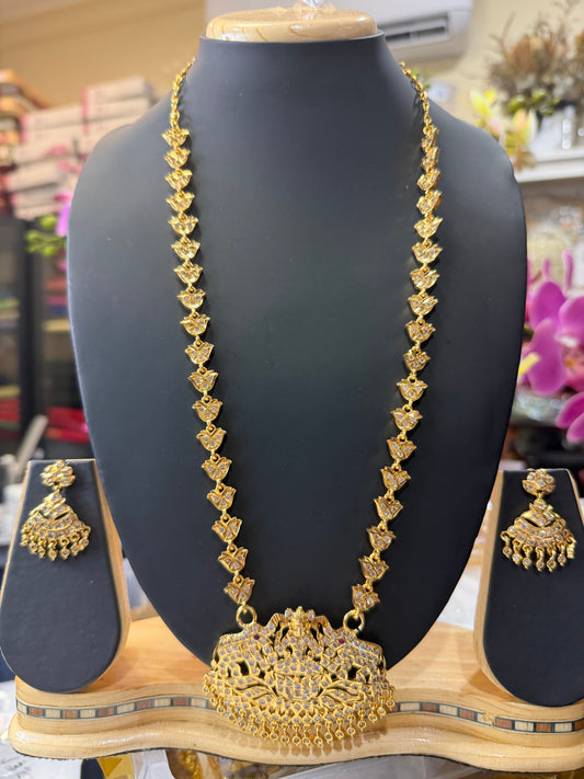 Indian Impon Necklace & Earrings Jewellery Set Haram White N71