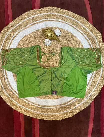 50” Size 20 Aari Worked Sari Blouse Indian Saree Top Silk Green B58