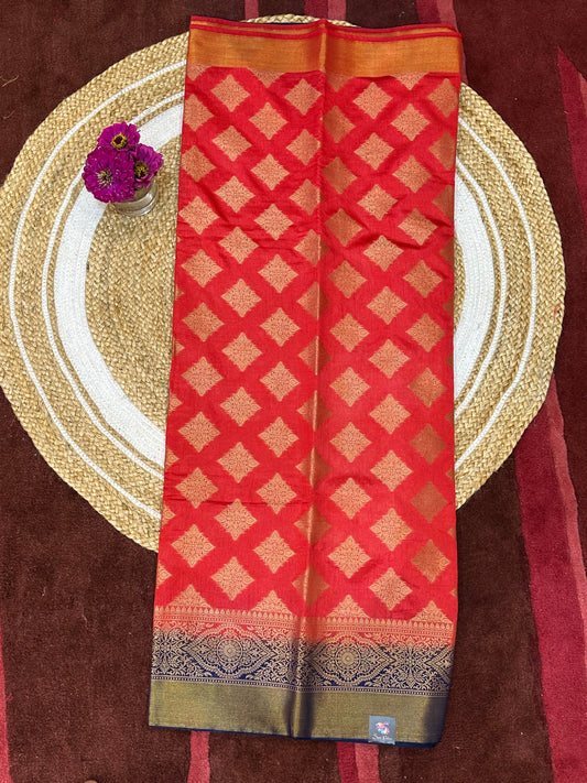Bangalore Silk Sari Indian Fancy Saree Red & Blue S71