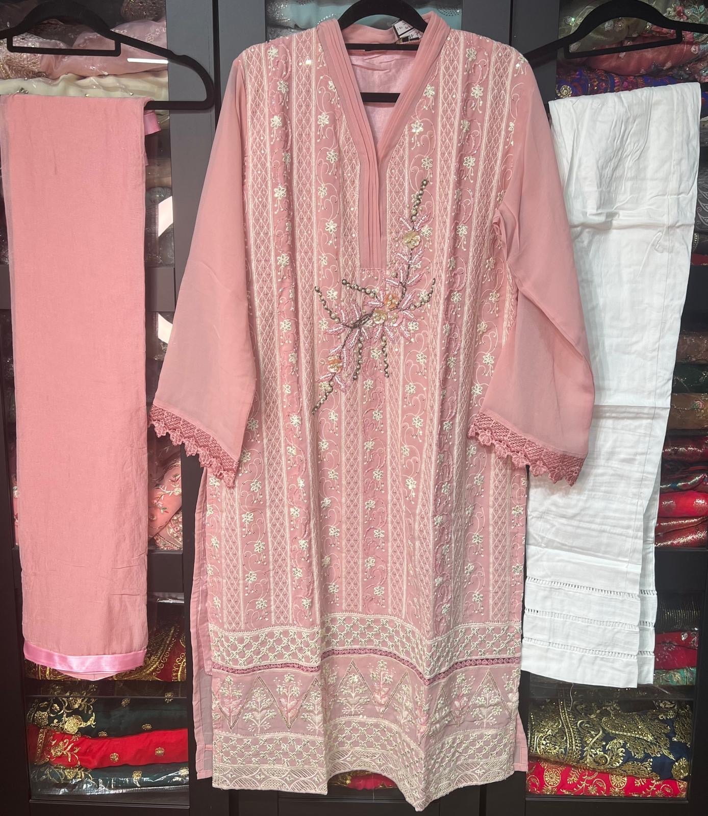 44” Indian Pakistani Suit Salwar Kameez Pink SS31