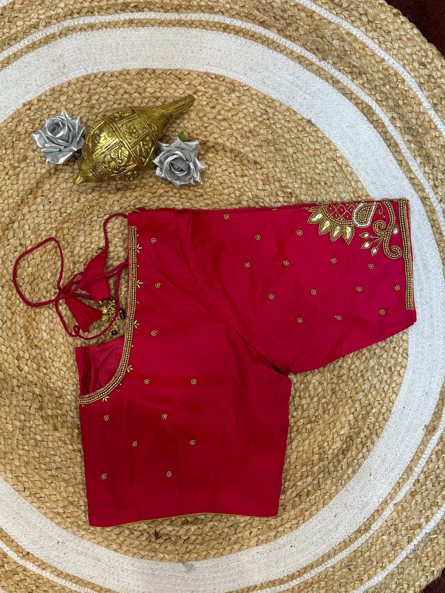 46” Size 16 Aari Worked Sari Blouse Indian Saree Top Silk Pink B139