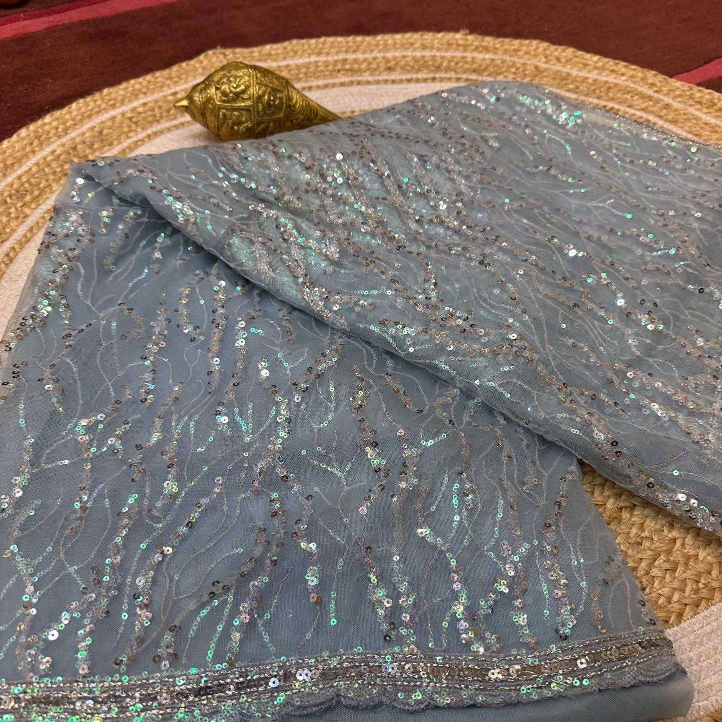 Net Sari Indian Bollywood Sequins Designer Fancy Party wear Saree  Z2