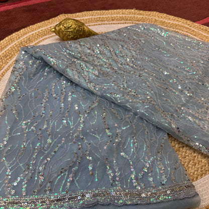 Net Sari Indian Bollywood Sequins Designer Fancy Party wear Saree  Z2