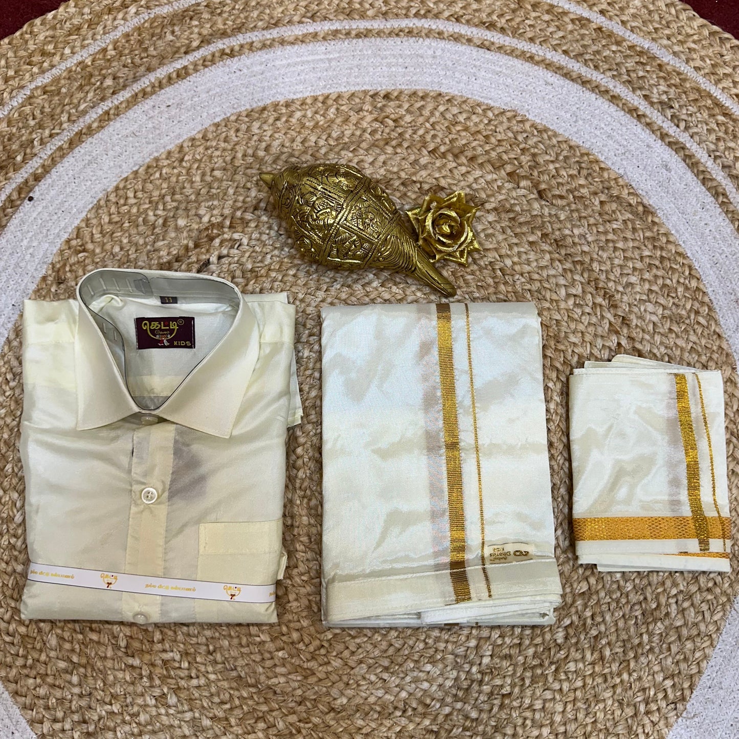 Size 6 Indian Boyswear stick & Go Vesti Shirt combo Cream Dhotti V27