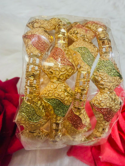 2.8 Golden Colour Bangles with Meenakari Work Set of 4 | B002