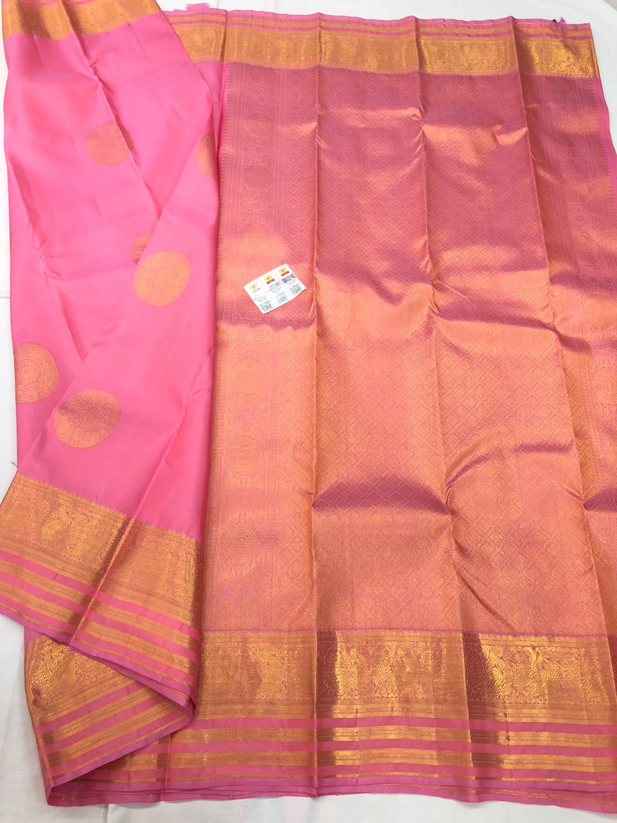 Kanchipuram Pure Silk Saree Bridal Indian Kanjivaram Pink Sari SPK316