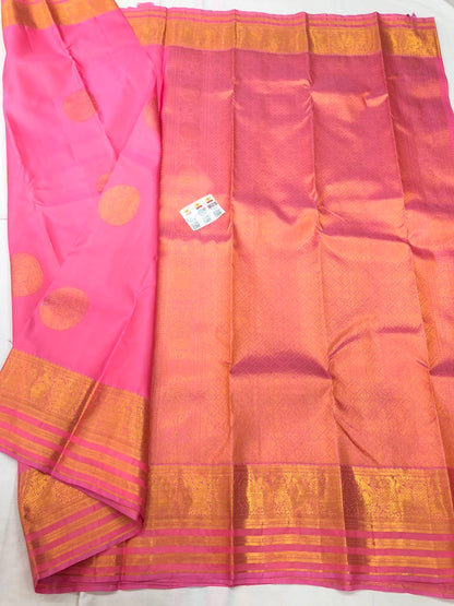Kanchipuram Pure Silk Saree Bridal Indian Kanjivaram Pink Sari SPK316