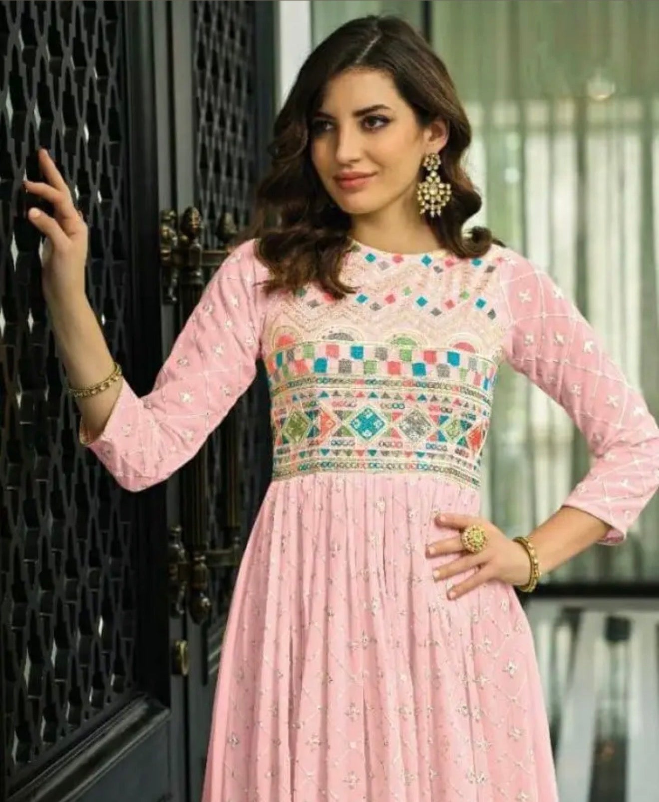 40” L Size 10 Indowestern Anarkali Georgette Gown Dress SS09