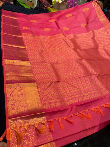 Kanchipuram Pure Silk handloom Saree Indian Kanjivaram Pink Sari SPK425