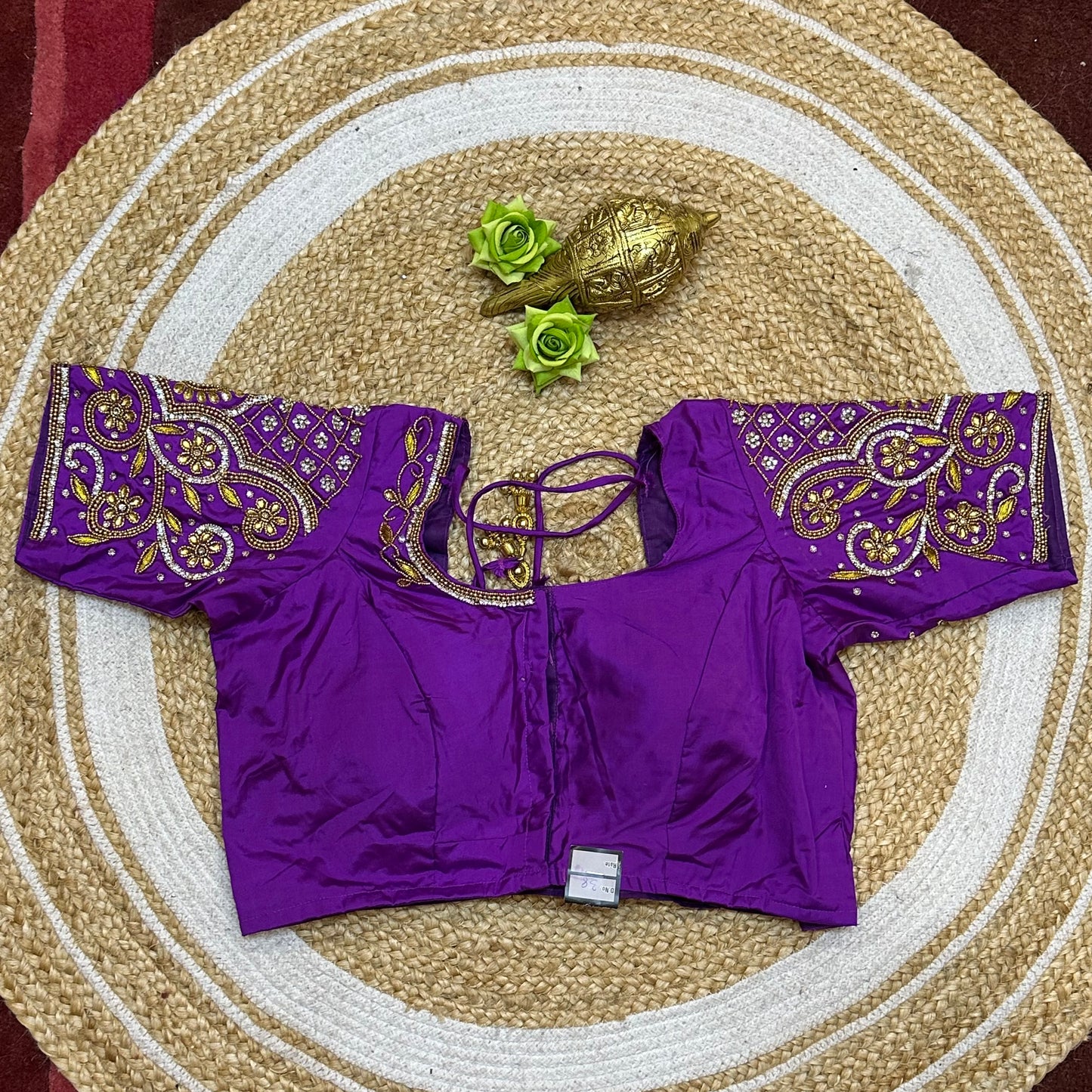 38” M Size 8 Aari Worked Sari Blouse Indian Saree Purple B306