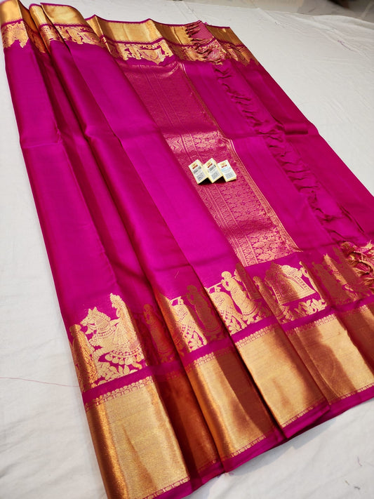 Kanchipuram Pure Silk Saree Pink & Gold Kanjivaram Sari| SPK131