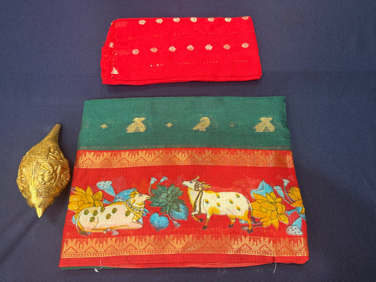 Green Pichwai Silk Sari Indian Fancy Saree C4