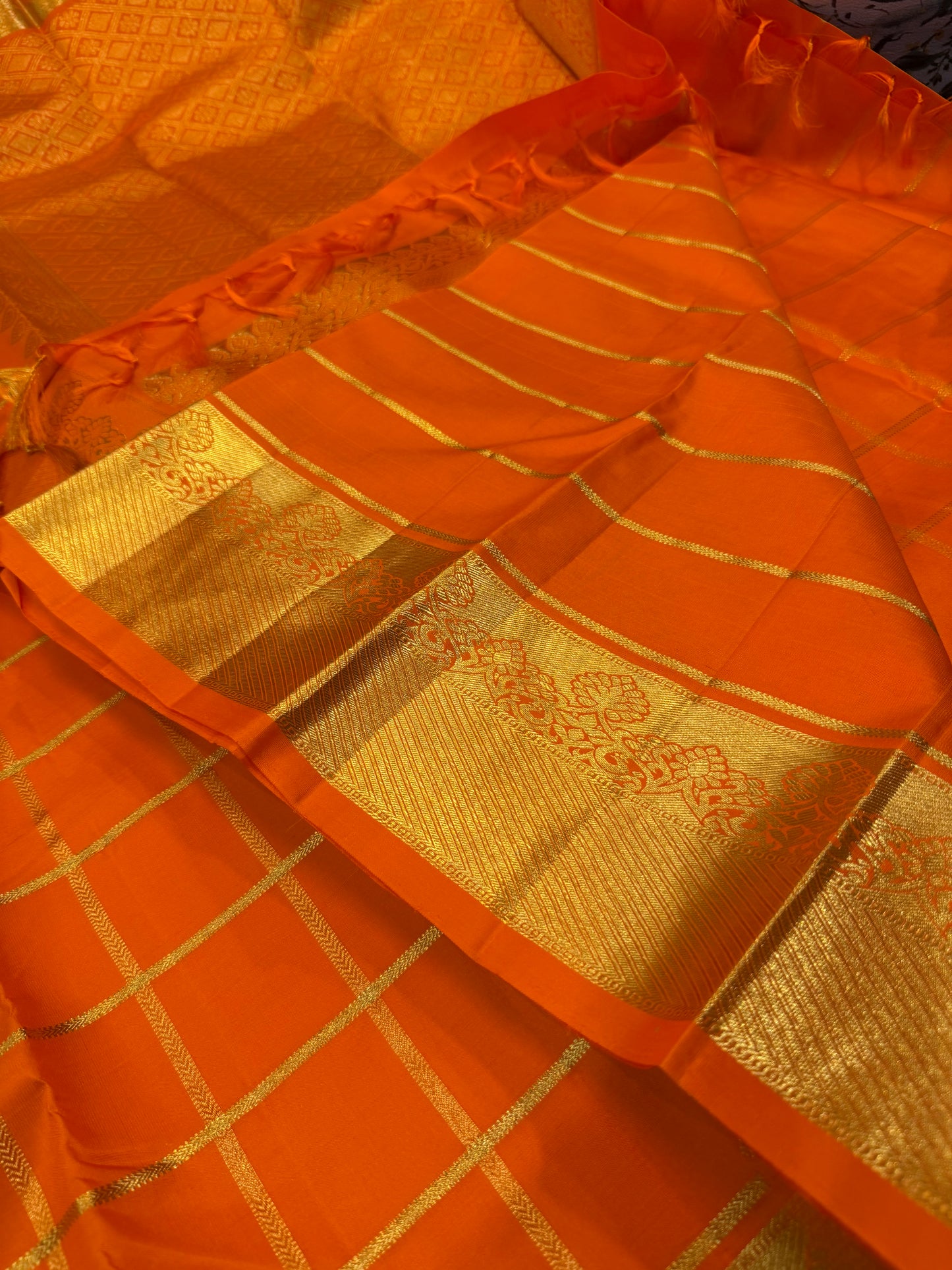 Kanchipuram Pure Silk Saree Orange Kanjivaram Sari SPK206