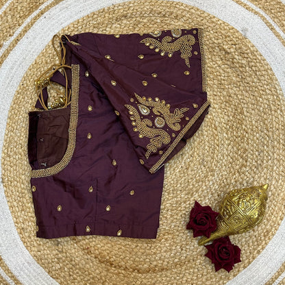 44” Size 14 Aari Worked Sari Blouse Indian Saree Top Silk B254