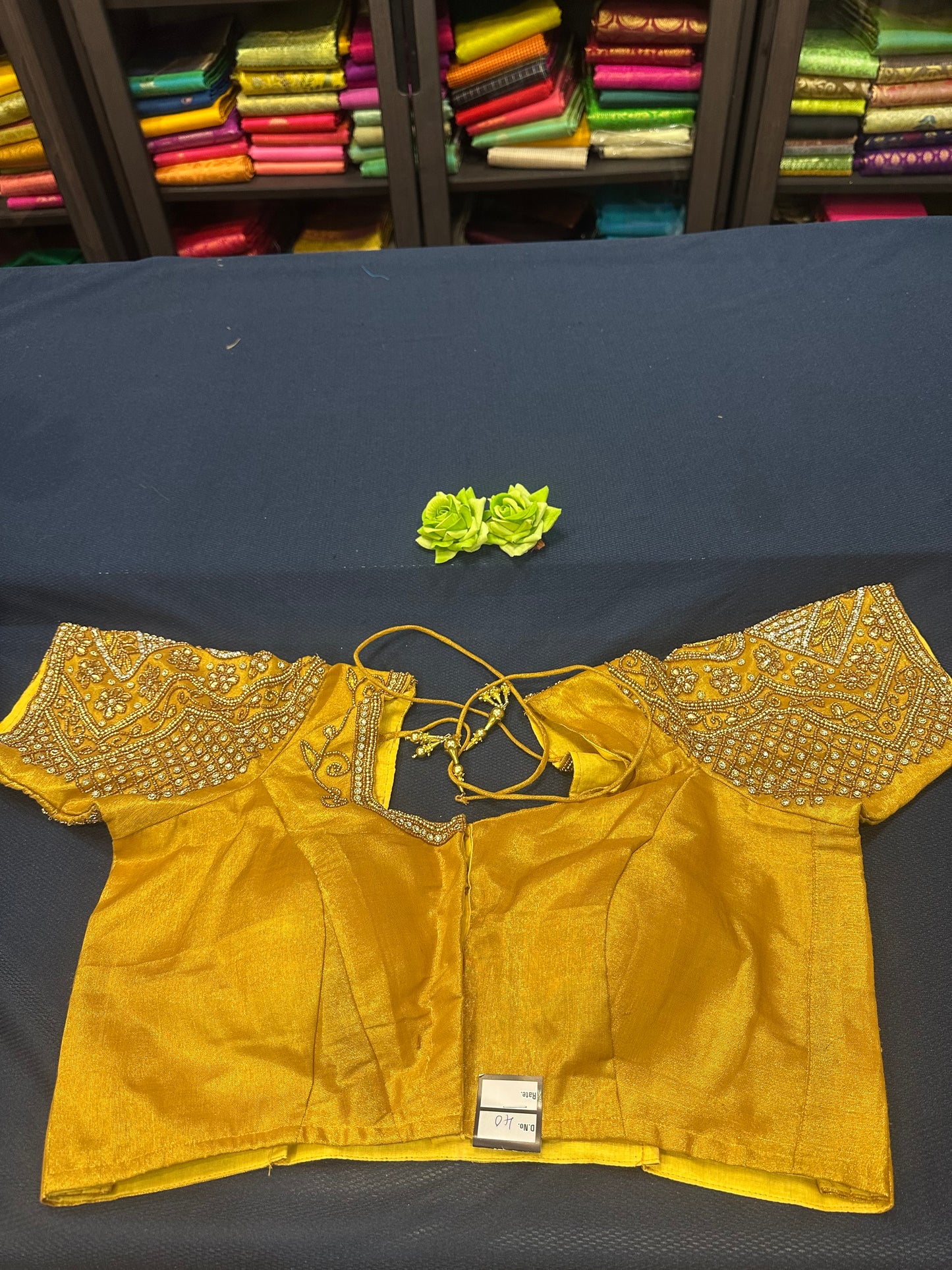 40” Aari hand Worked Sari Blouse Indian Top Choli Silk Gold B9