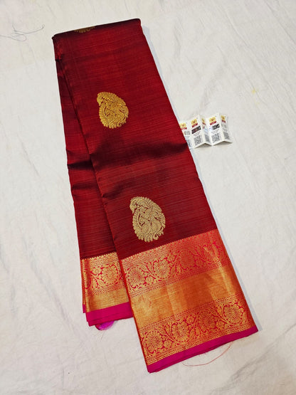 Kanchipuram Pure Silk Saree Bridal Maroon Kanjivaram Sari SPK283