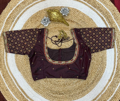 34” XSmall size Aari Worked Sari Blouse Indian Saree Top MAROON B142