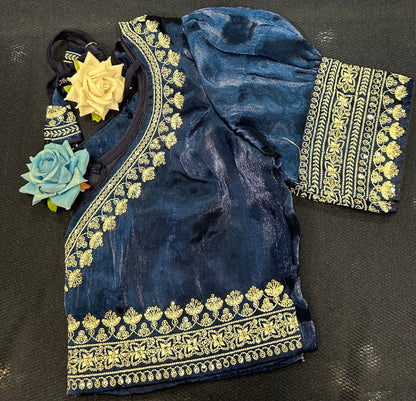 Navy Blue Sari Blouse Indian Saree Top Worked Choli B425
