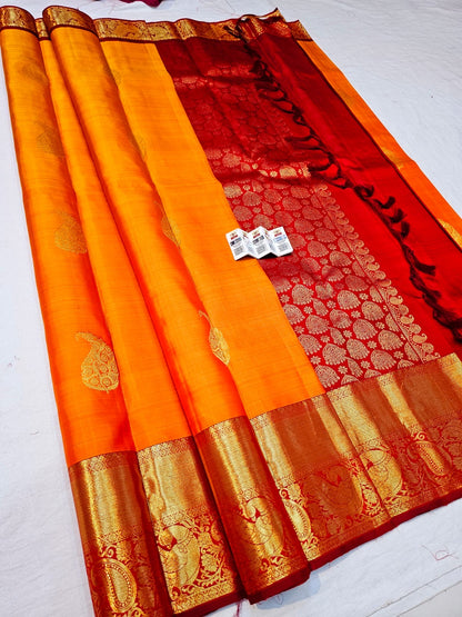 Kanchipuram Pure Silk Saree Yellow & Red Kanjivaram Sari SPK231