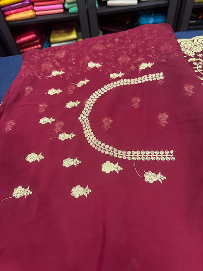 Maroon Fancy Party wear Georgette Pearl Sari Indian Saree S46