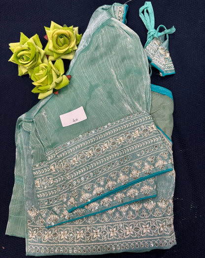Teal Sari Blouse Indian Saree Top Worked Choli B425