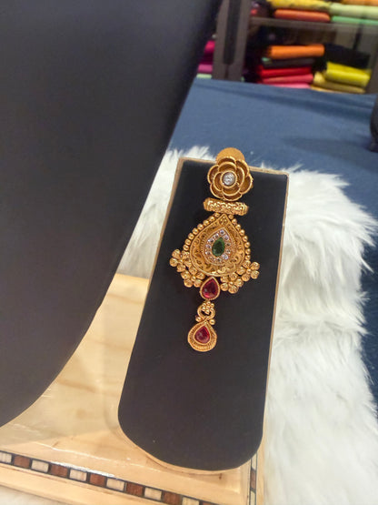 Rajwadi Polished Brass Indian Bridal Necklace set N4